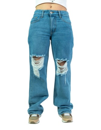 Pantalón mom jeans super stone roto.