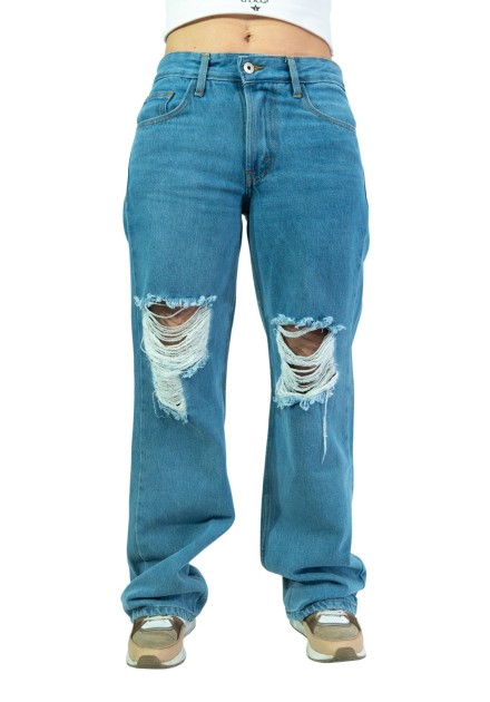 Pantalón mom jeans super stone roto.