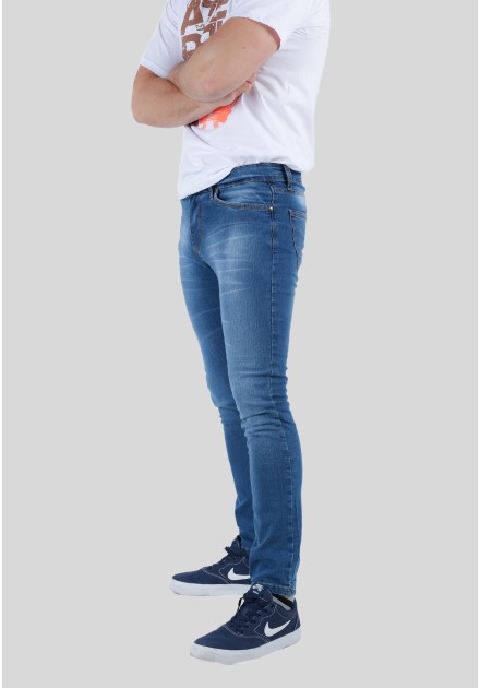 Pantalon hombre super skinny jeans lavado claro   cierre con cremallera