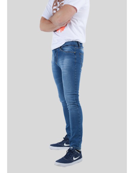 Pantalon hombre super skinny jeans lavado claro   cierre con cremallera