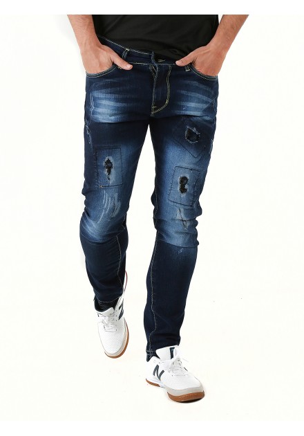 Orbe jeans azul oscuro con rotos.Modelo skinny estrecho de cinco bolsillos con cremallera y boton metalico. Orbe jeans azul oscuro con rotos.Modelo skinny estrecho de cinco bolsillos con cremallera y boton metalico.