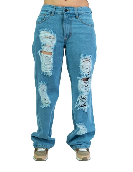Pantalón mom jeans super stone muy roto.