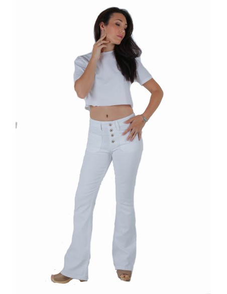Pantalon mujer campana bolsillo plastron
