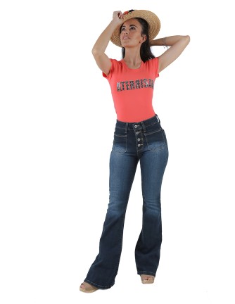 Pantalon mujer campana bolsillo plastron