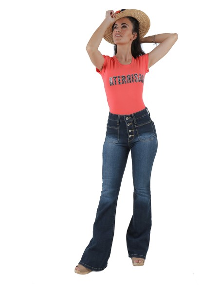 Pantalon mujer campana bolsillo plastron